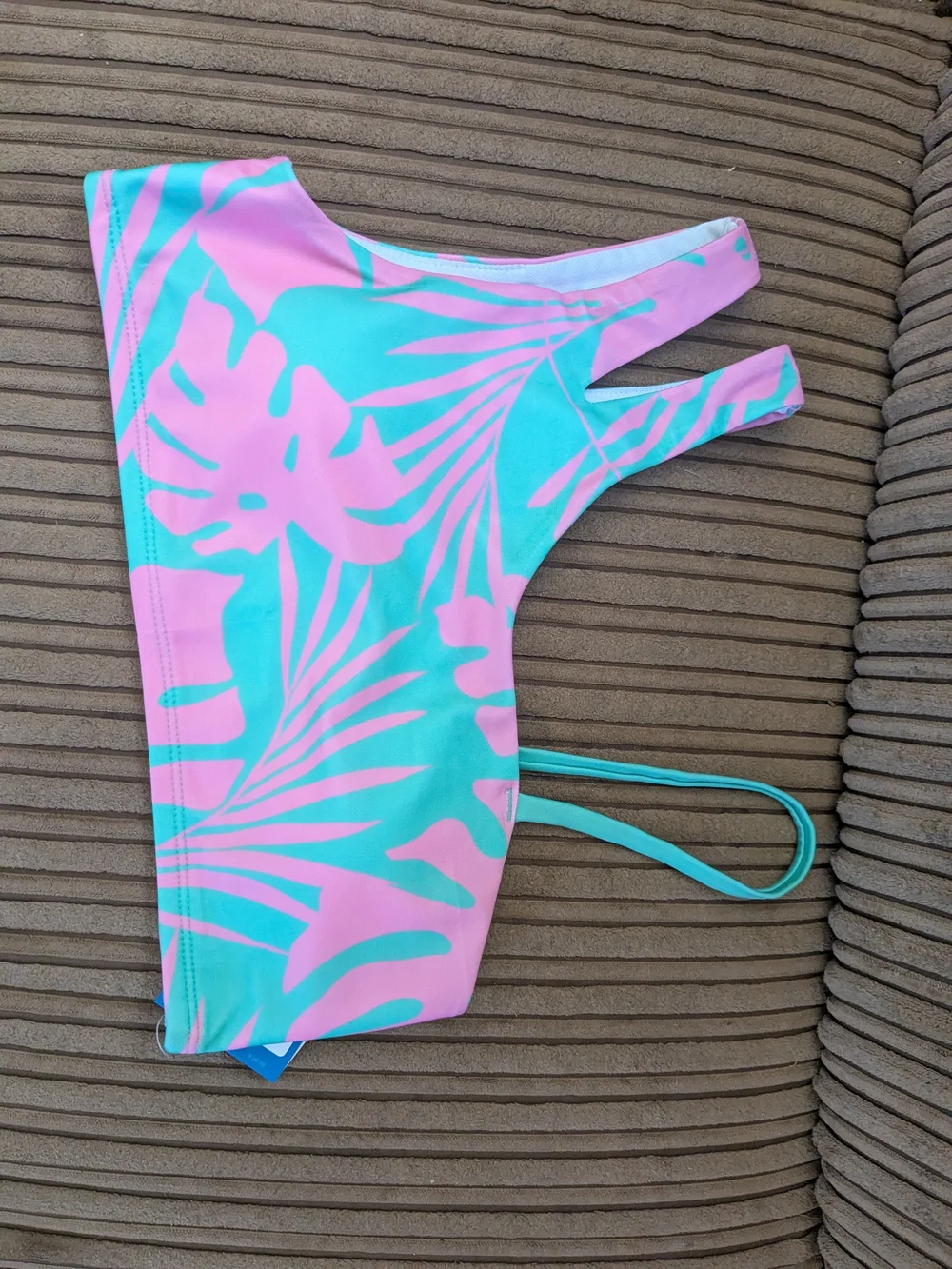 Kids Pink & Teal Tropical Two-Piece Swim Set Of Three- Girls